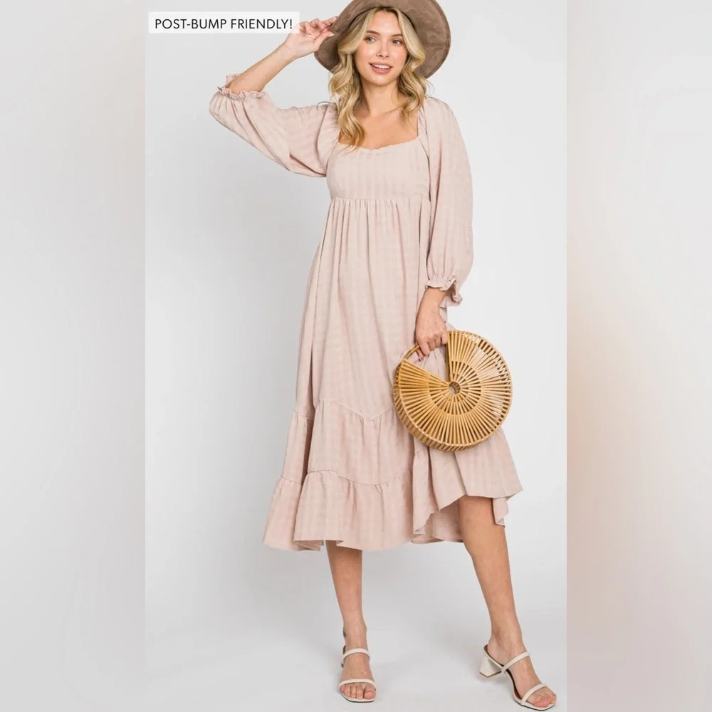 Pinkblush gingham checkered texture balloon sleeve midi dress nwt - Picture 4 of 5
